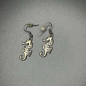 Seahorse Earrings 925 Sterling Silver Wire Drop 2-1/2" Ocean Water